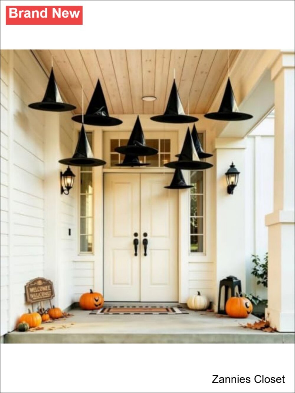 ๐ป 10Pc Hanging Witch Hat Set Oxford Fabric Halloween Decor Wizard Hats - Picture 1 of 6